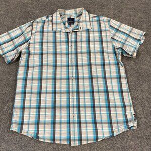Prana Shirt XL Gray Blue Plaid Short Sleeve